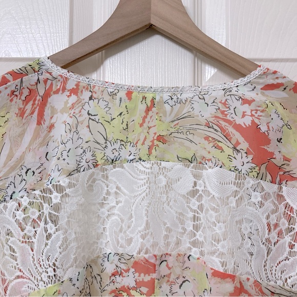 Cato Floral Lace Kimono 22 Boho Peasant Beach Cottagecore Spring Neutral - Picture 5 of 9
